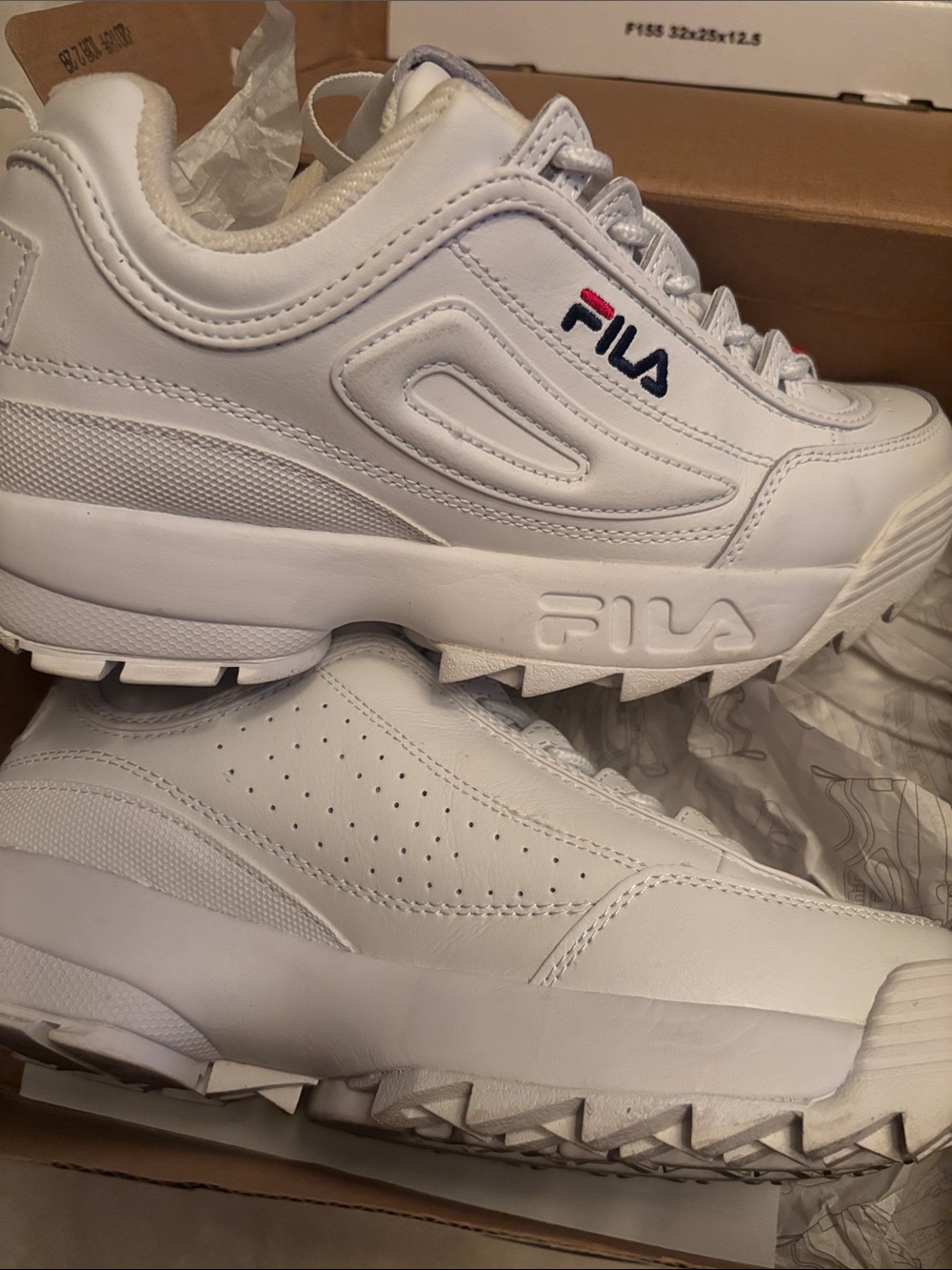 Fila White Women's Chunky Leather Sneakers with Navy Red Logo - Picture 2 of 3
